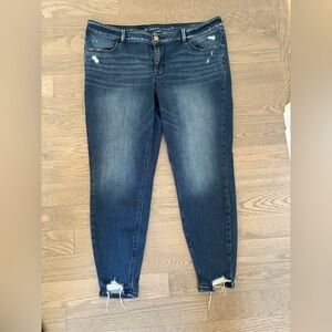 Maurices Dark Blue Skinny Jeans with Distressed Details